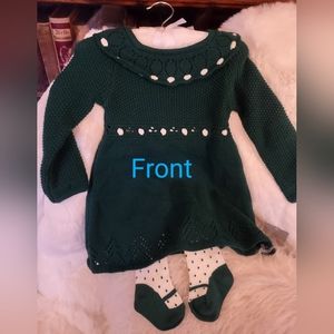 Tahari Baby 6-9 mo Dark Green Knit Long Sleeve Dress & Tights